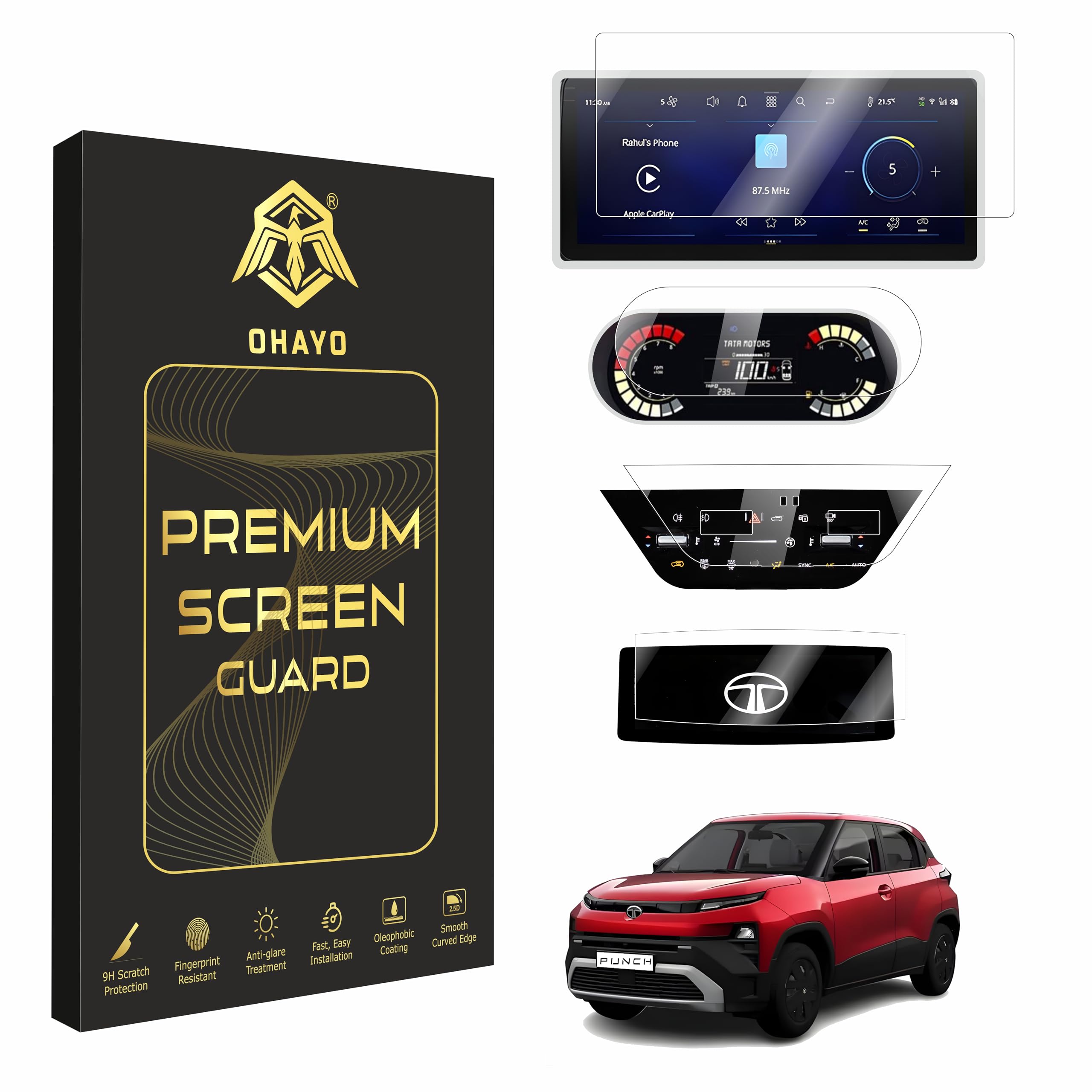 OHAYO 4 Pack 9H Hard Screen Protector for Tata Punch 2026 Facelift Accomplished Variant | 10.25" Thin Bezel Infotainment Display + 4" Instrument Cluster + Steering Control Panel + AC Climate Panel Protection | Military Tough Scratch Resistant HD Clear Film | Not Tempered Glass-image-2