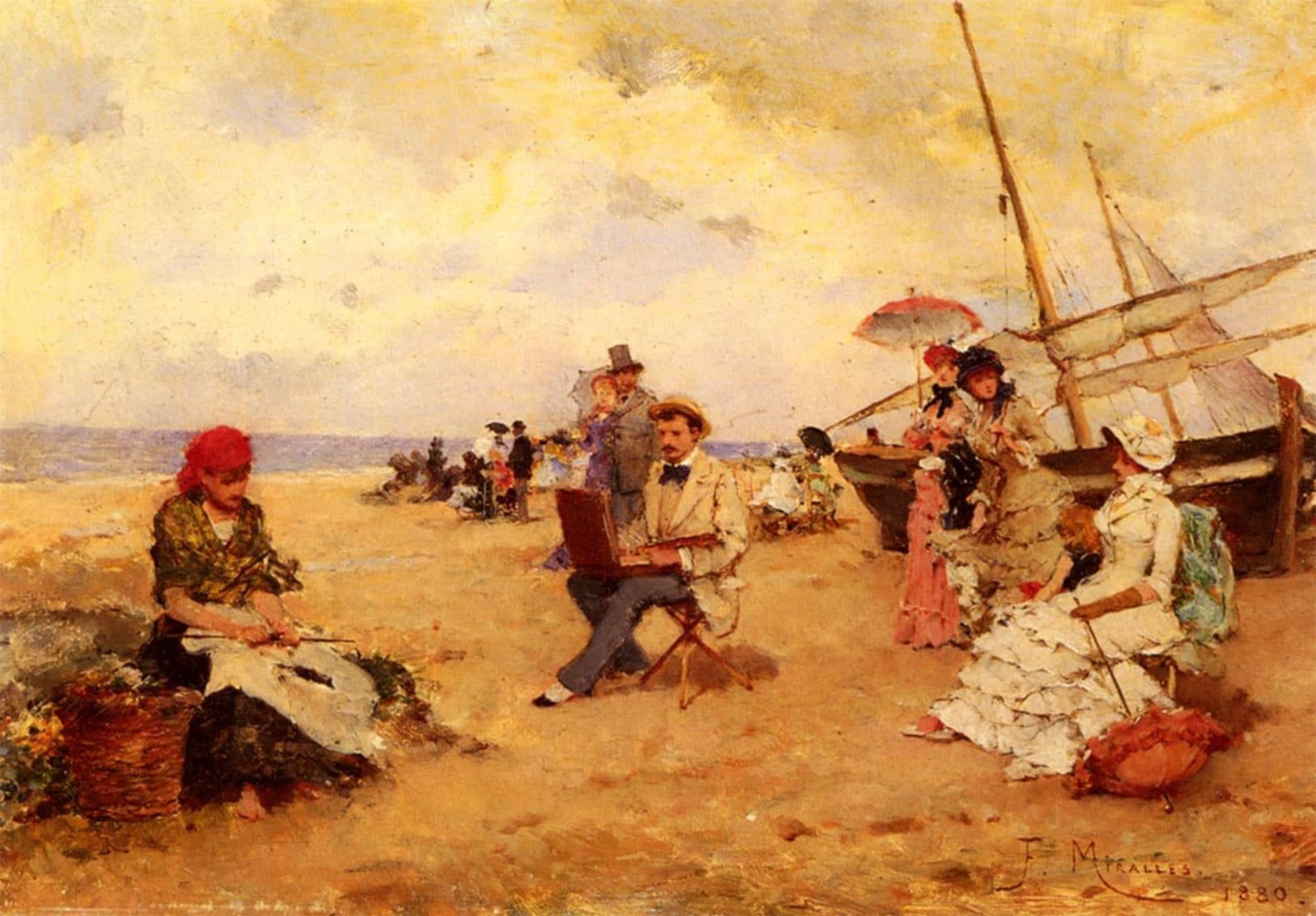 SERENDIPITP Retro Picture Poster Wall Art Pictures Painting the Artist Sketching on a Beach by Francisco Miralles Wall Art Canvas Print for Wall Decor 60x90cm
