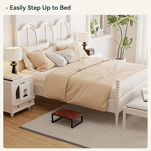 Miniatura 3 de Taburete de madera para adultos y niños con capacidad de carga de 350 libras, escalones de cama con mango práctico y pies de goma antideslizantes,