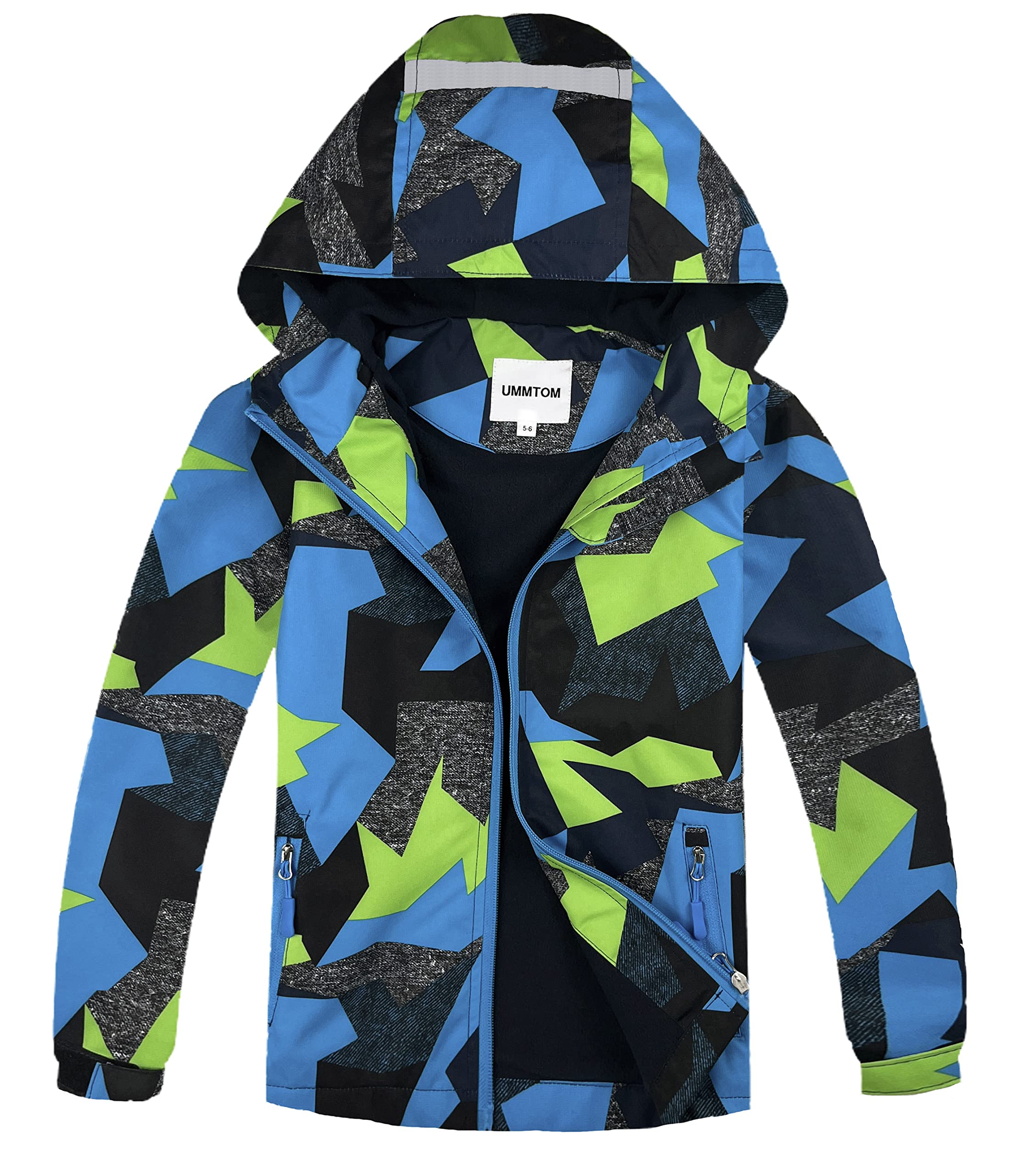 UMMTOM Boys Rain Jackets Lightweight Waterproof Hooded fleece Raincoats Windbreakers for Kids