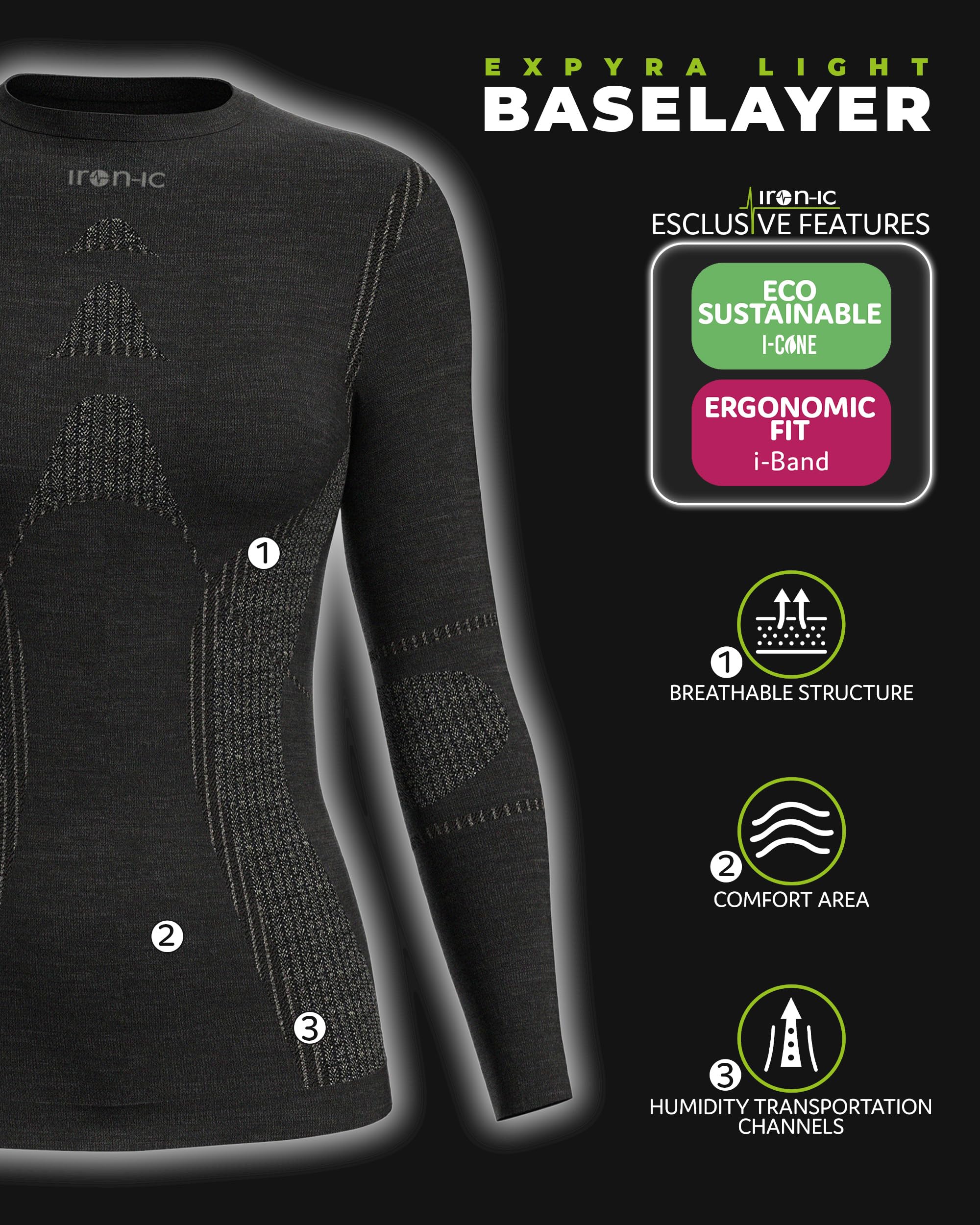 Iron ic - Damen Langarm T-Shirt Seamless Merino Thermoregulierend - Komfort Fit - Art. 213005