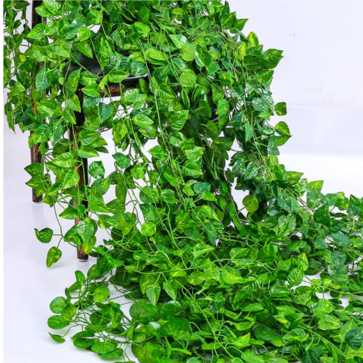 Epipremnum - Hojas de aureo, enredaderas verdes, hojas de vid falsas, hojas de vid falsas colgantes, decoración de pared para el hogar, cocina, jardín, oficina, boda (paquete de 12 plantas 2