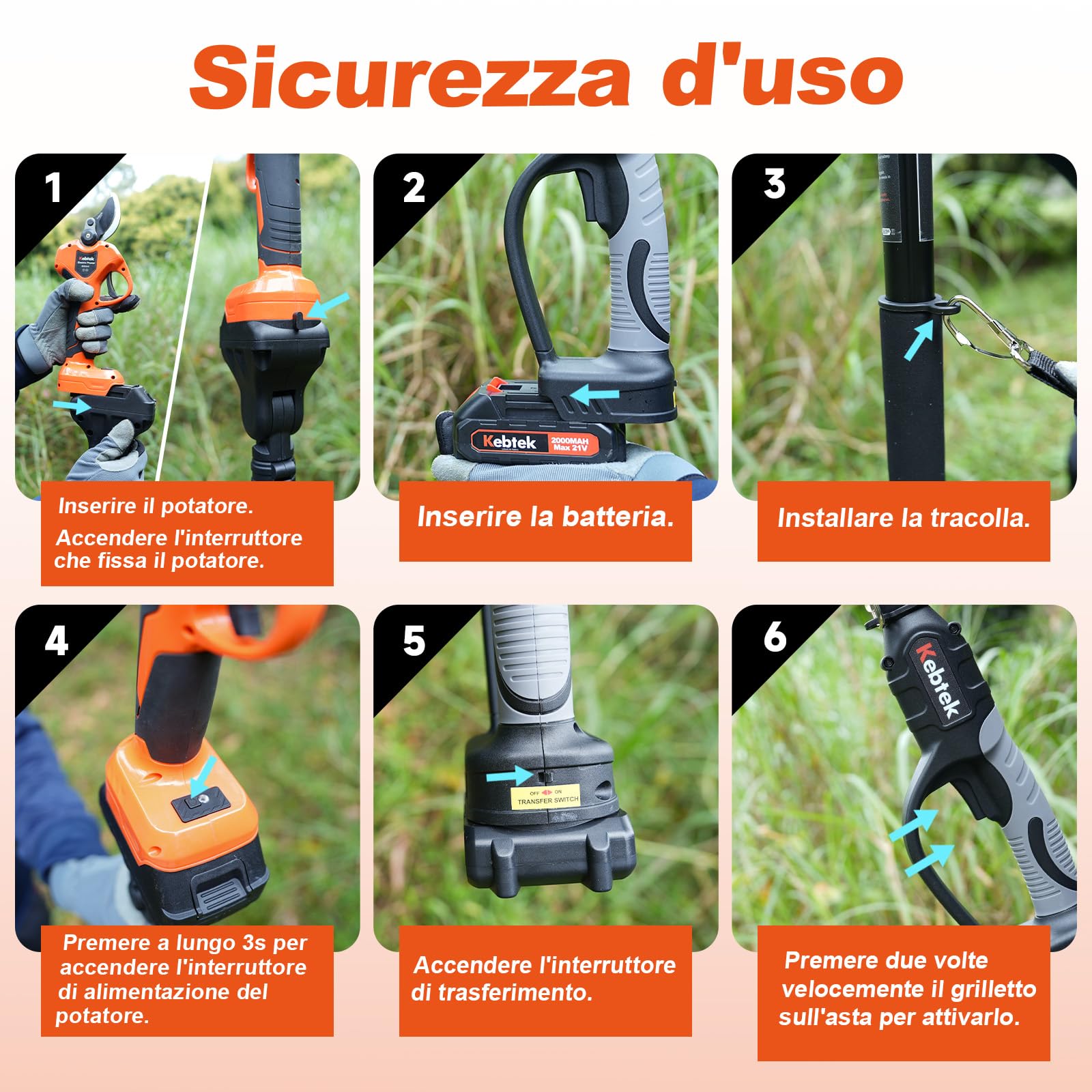 Kebtek Lungo manico telescopico Estensione per cesoie elettriche, asta telescopica 4,2-8,2 ft per potatura batteria giardinaggio albero ramo alto raggio di taglio esteso B0 poli