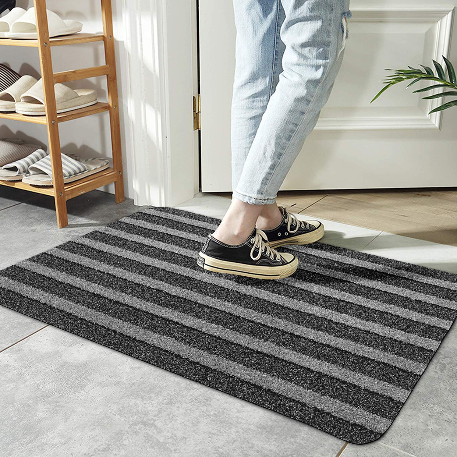 Rubber Back Rectangular Door Mats For Entrance Big Size, 48X78 Cm, Grey