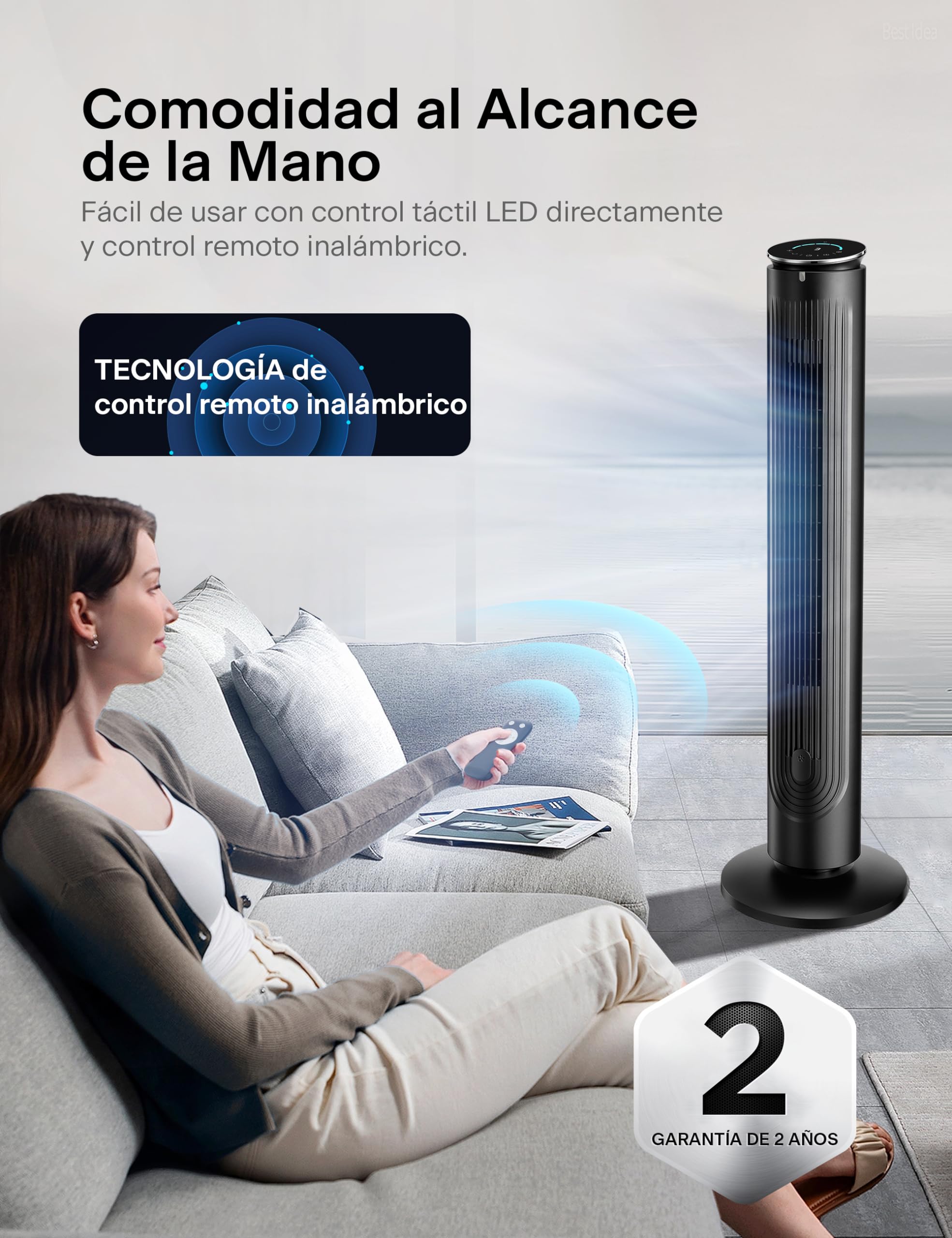 Pelonis Ventilador de Torre 106 CM, Ventilador de pie con Mando a Distancia, Ventilador Silencioso con 4 Modos y 5 velocidades, Temporizador 9H, Negro
