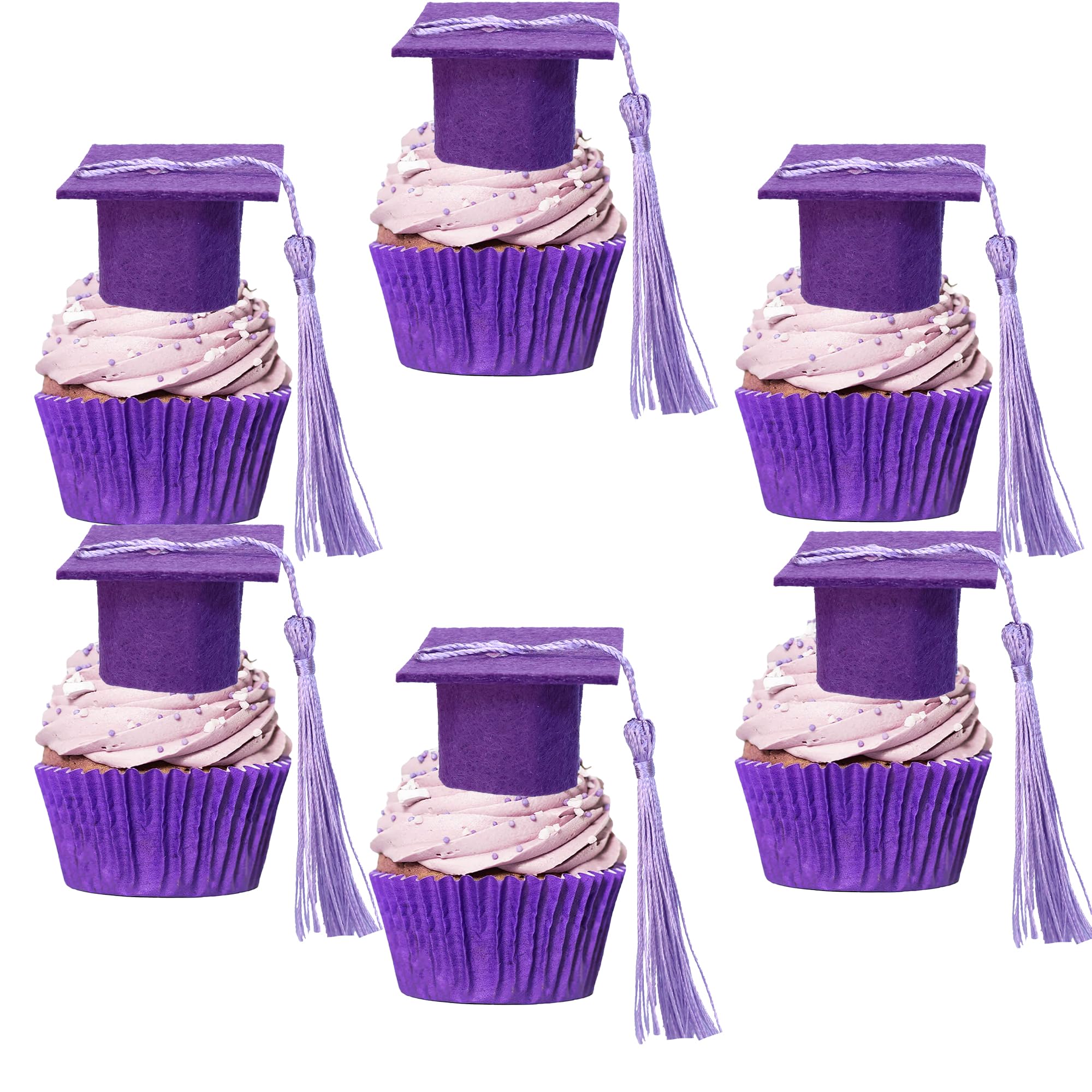 Ephlyn 24Pcs 2026 Graduation Cap Cupcake Toppers DIY 3D 2026 Congrats Grad Cap Cupcake Picks with Green Tassels for 2026 School Boys Girls Graduate