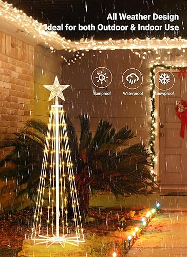 Miniatura 5 de Luz LED para árbol de Navidad con control remoto, 4 pies, 110 luces LED para exteriores, árbol de Navidad con estrella superior, árbol de Navidad