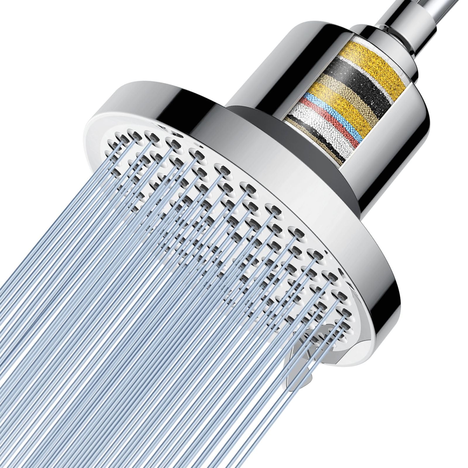 Voolan 20 Stage Filter Shower Head, High Pressure Rain Shower Filtered for Hard Water for Remove Chlorine and Harmful Substances, 8 Spray Settings Bathroom Rainfall Showerhead (6 Inch, Chrome)