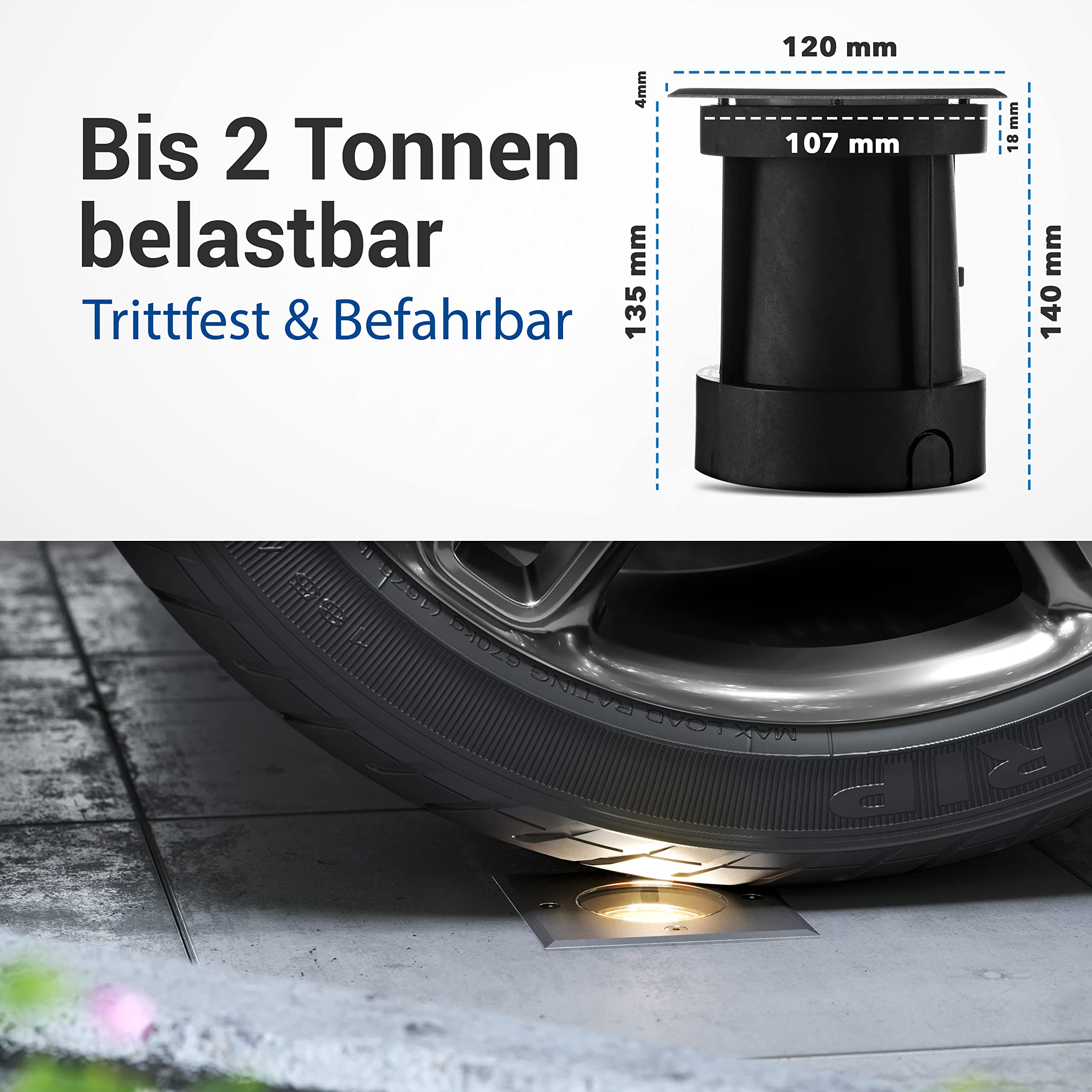 lambado® LED Bodeneinbaustrahler für Aussen IP67 - Wasserdicht & Befahrbar inkl. 5W 230V GU10 Strahler warmweiss - Bodenstrahler/Bodenleuchte Eckig aus Edelstahl für Terrasse & Garten