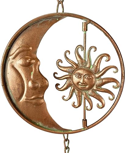 Miniatura 3 de Things2Die4 Cadena de lluvia de metal de 80 pulgadas con 6 discos celestiales de luna creciente y sol, acabado de bronce, alternativa decorativa con