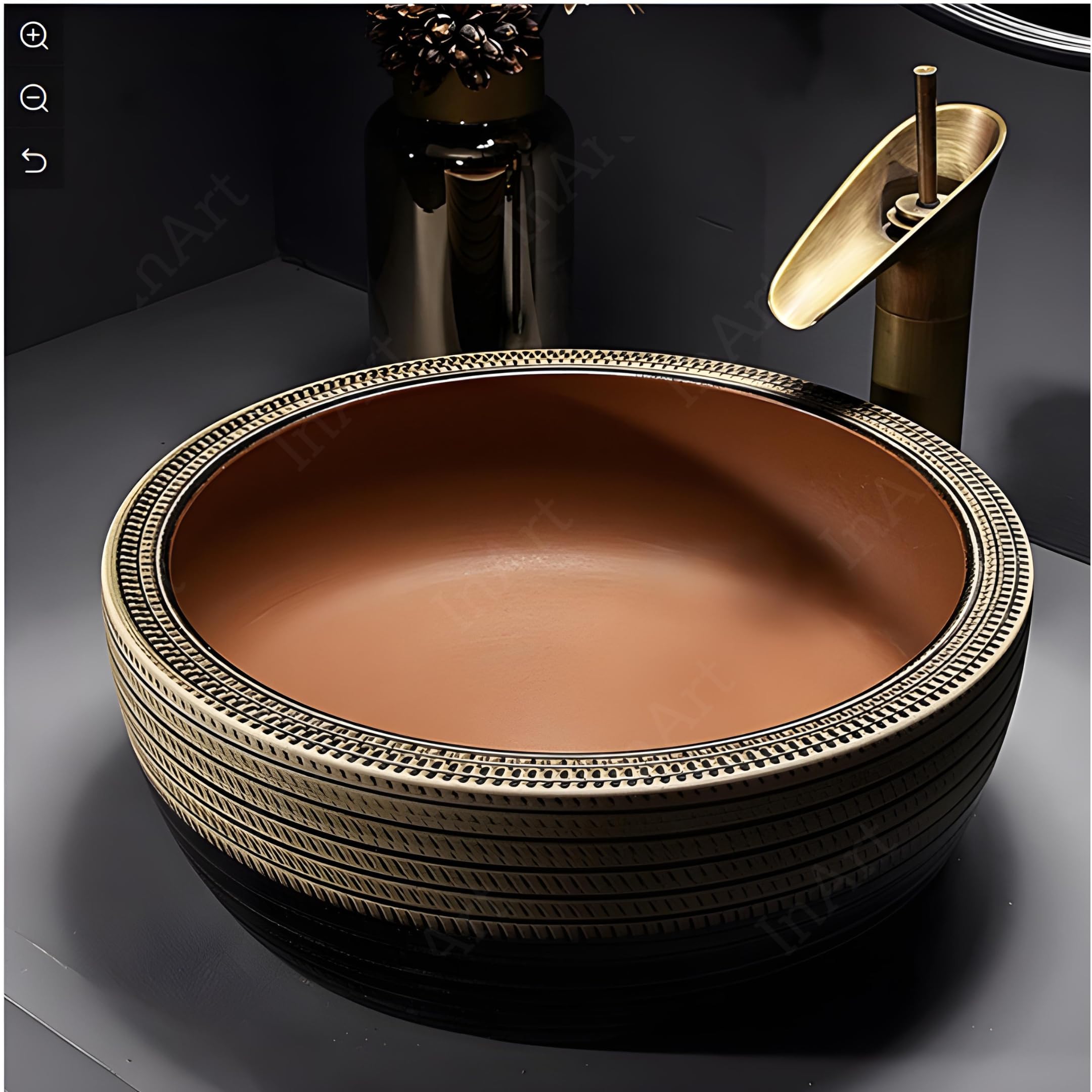 InArt Matte Finish Ceramic Wash Basin, 40D x 40W x 15H cm, Brown, for Bathroom, Restaurant, Hotel