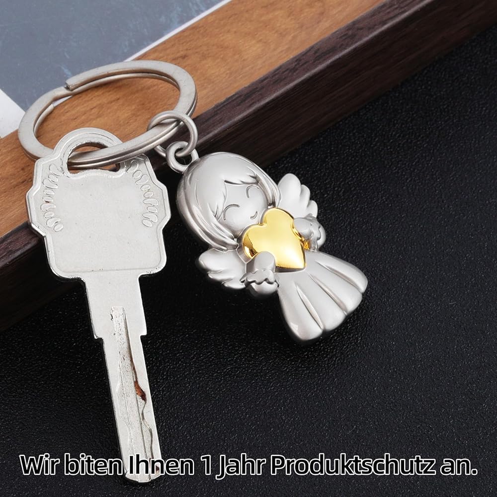 Portachiavi Angelo Custode Con Quadrifoglio - Metallico, Portafortuna, Regalo Per Auto O Chiavi - Foto 4