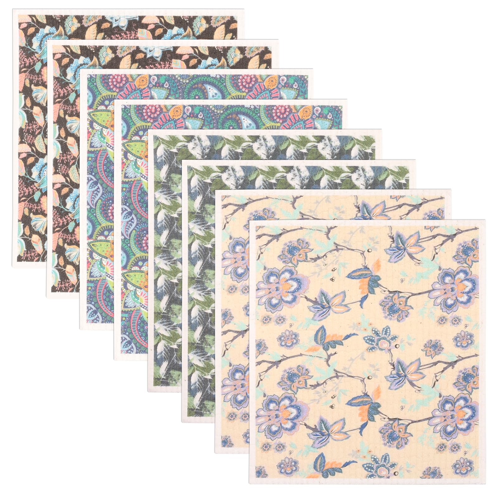 Guijzsltrg 8Pcs 8 Pack Swedish Dishcloths For Kitchen, Reusable Swedish Dish Towels, Absorbent Kitchen Dish Cloths Rags, Vintage Floral Washable Sponge Cleaning Cloths Wipes 7.7X6.7inch For Washing Dishes (8Pcs)