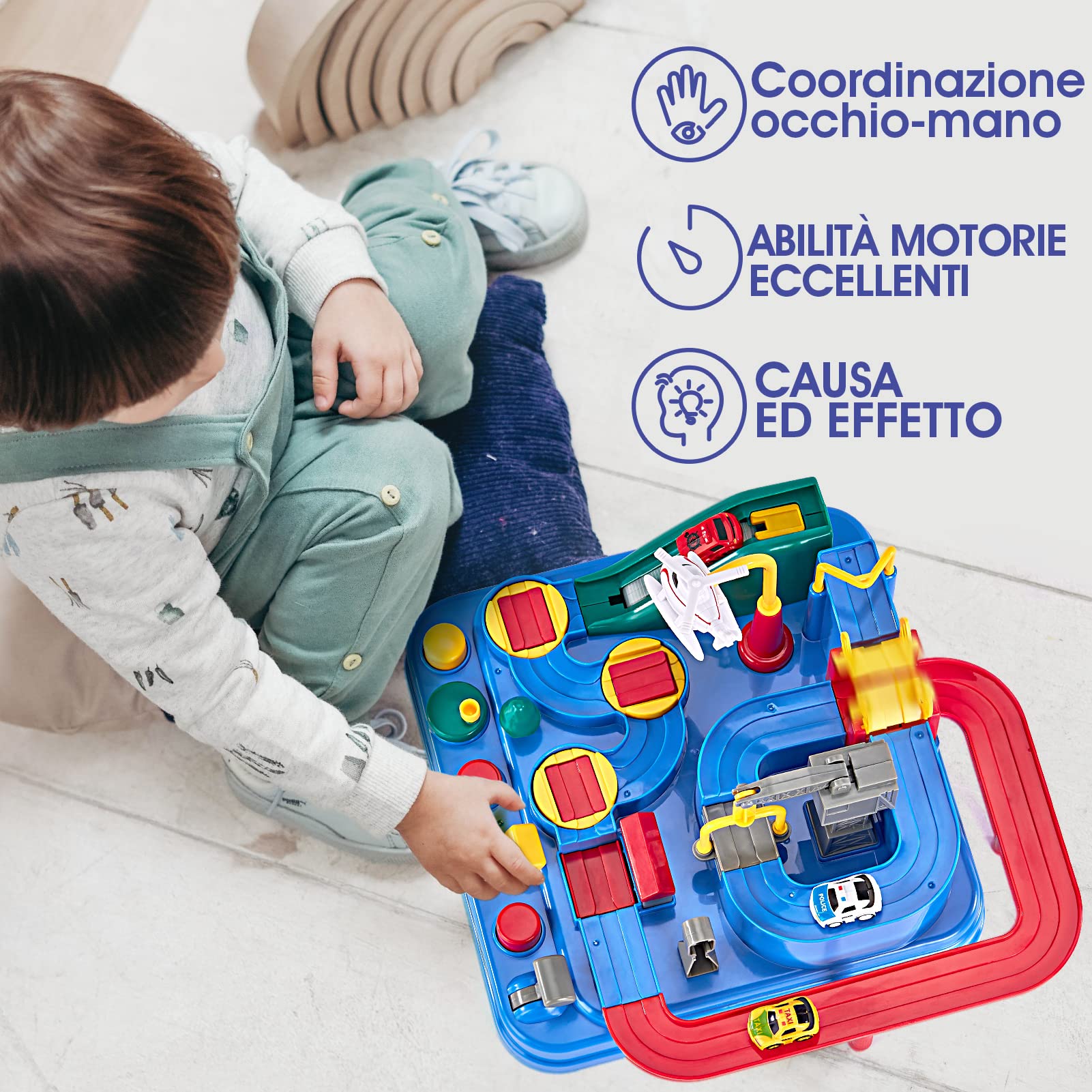 hahaland Pista Macchinine Giochi Bambini 2 3 4 anni - Set di Piste da Corsa Gioco di Avventura in Auto Macchinine per Bambino Regalo 2 3 4 5 6 anni Maschio