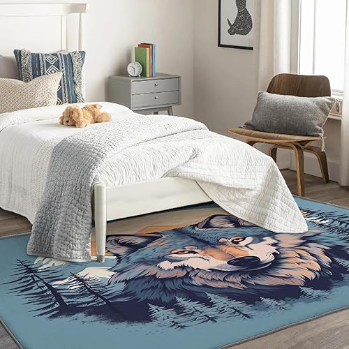 Miniatura 2 de Alfombra de lobo y decoración del hogar, alfombra de 5 x 7 pies, alfombras de lobos para sala de estar, dormitorio, alfombra de espíritu de lobo,