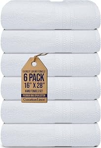 Canadian Linen Everest Luxury White Hotel Hand Towels Set, 16”x28” 6 Pack 500 GSM, Soft Absorbent Lightweight Quick Dry Towel Hair Wrap for Bathroom Shower Guest Gym Sport Travel Spa Beach Pool