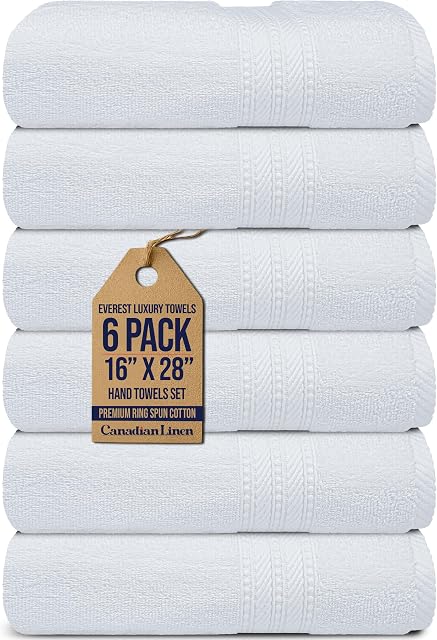 Canadian Linen Everest Ensemble de serviettes de poche de luxe de l'hôtel blanc, 16- paquet de 6 500 GSM, Soft Absorbant léger rapide Serviette sèche enveloppe de cheveux pour salle de bain douche Guest Gym Sport Travel Spa Beach Pool