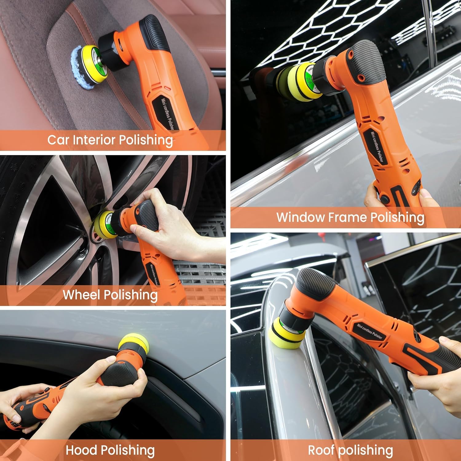 Cordless Mini Polisher, 1/1.5/2 Inch Cordless Car Buffer Polisher with 2Pcs 12V/2.3Ah Batteries, Work as DA & RO Buffer Polisher for Car Polishing Detailing Waxing, 6 Variable Speeds 2500-60000RPM