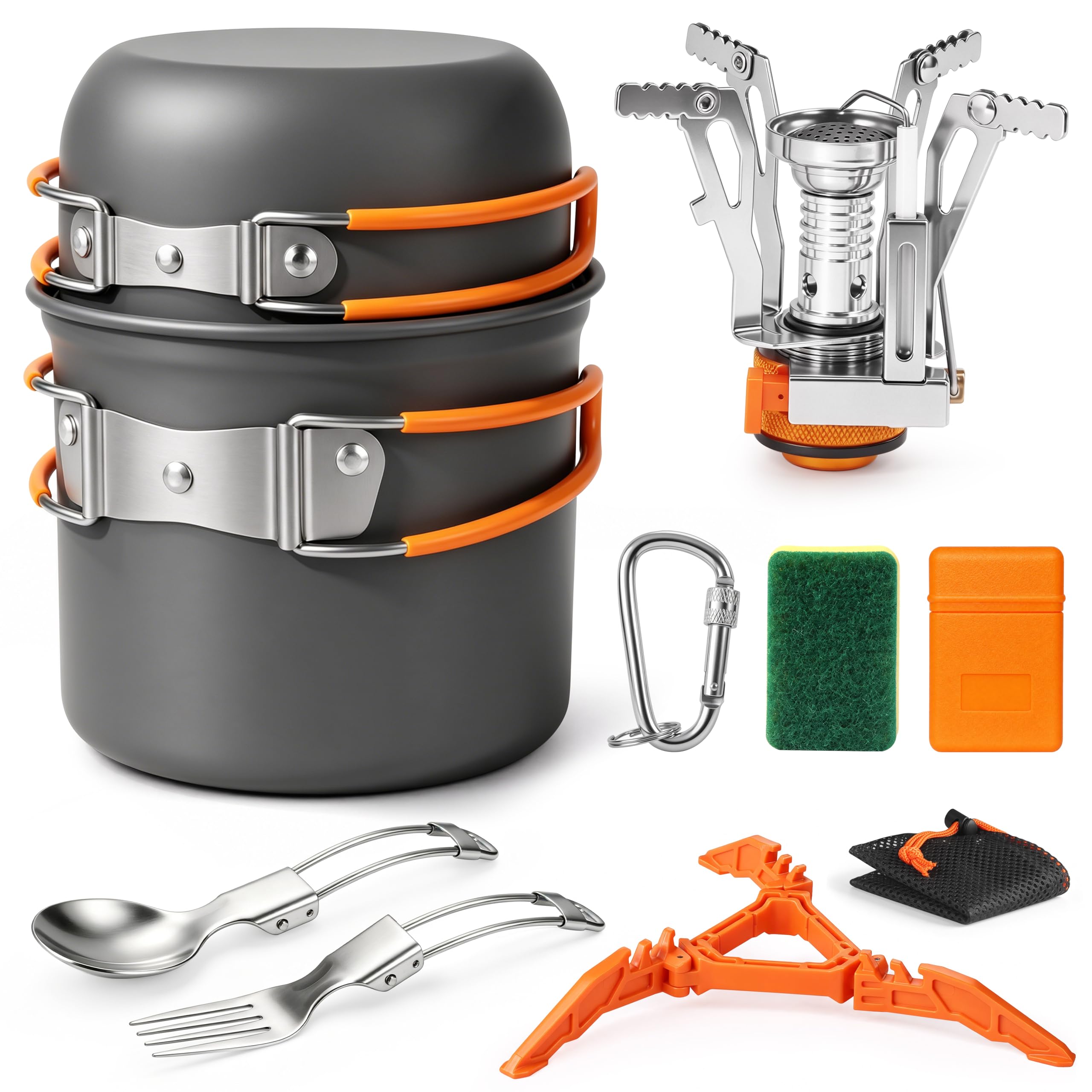 AUTOPkio Camping Cooking Set With Stove, Portable Folding Cookware Kit for 1-2 People, Non Stick Outdoor Camping Pots and Pans for Picnic Hiking Backpacking Travel