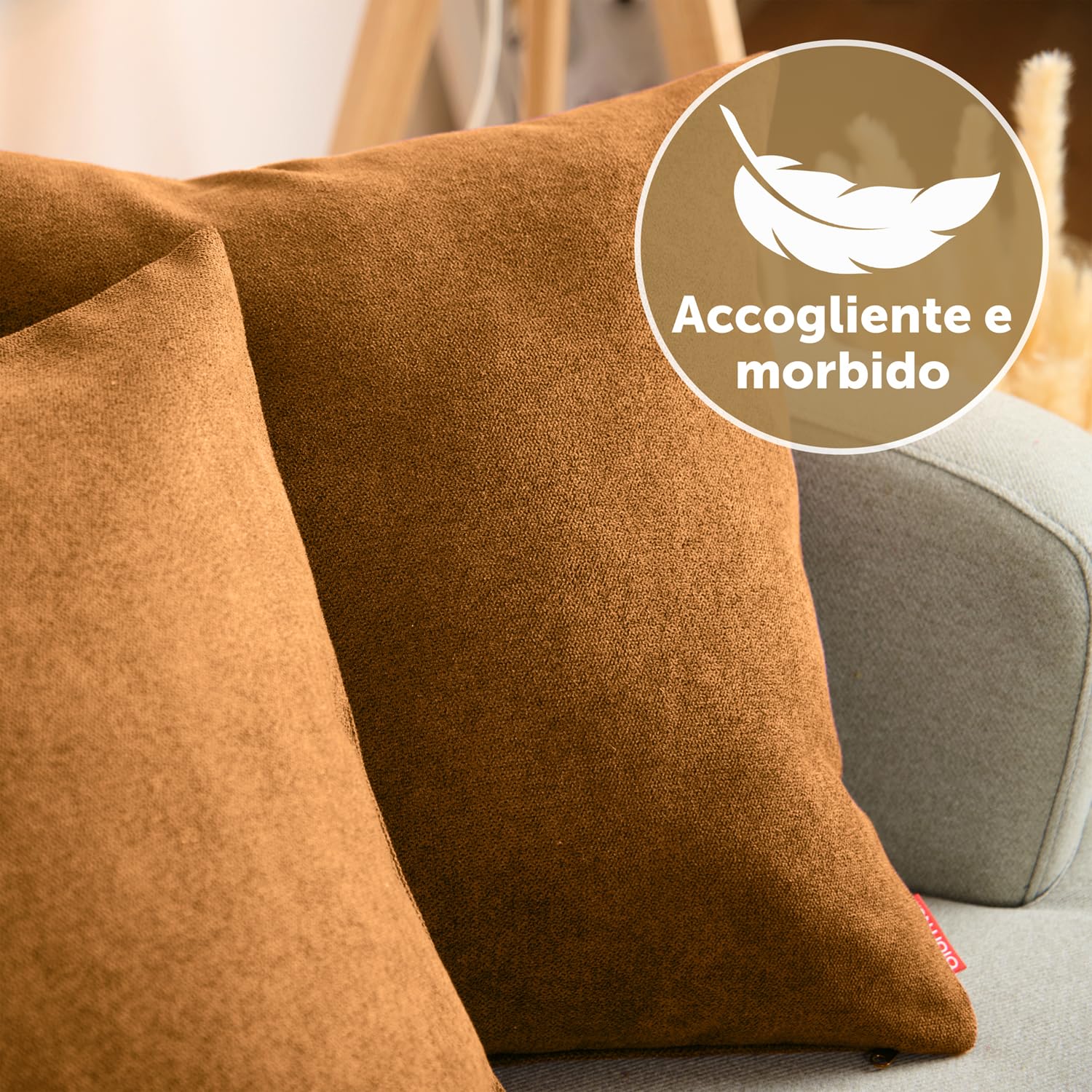 Blumtal Federe Cuscini Divano in Ciniglia, Copricuscini Divano, Federe Cuscino Divano, 2 Pezzi, 50 x 50cm, Marrone