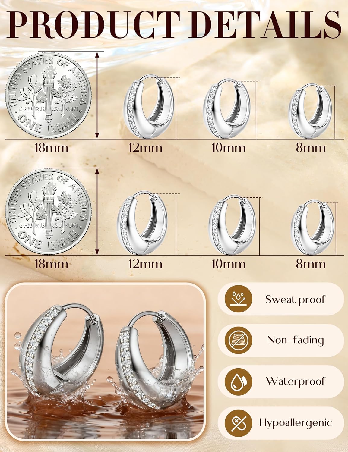 SAILIMUE 5 Pairs Small Hoop Earrings for Women Trendy 14K Gold Plated Earrings Cubic Zirconia Earring Set Hypoallergenic Huggie Hoops Chunky Earring Sets for Multiple Piercing - Image 6