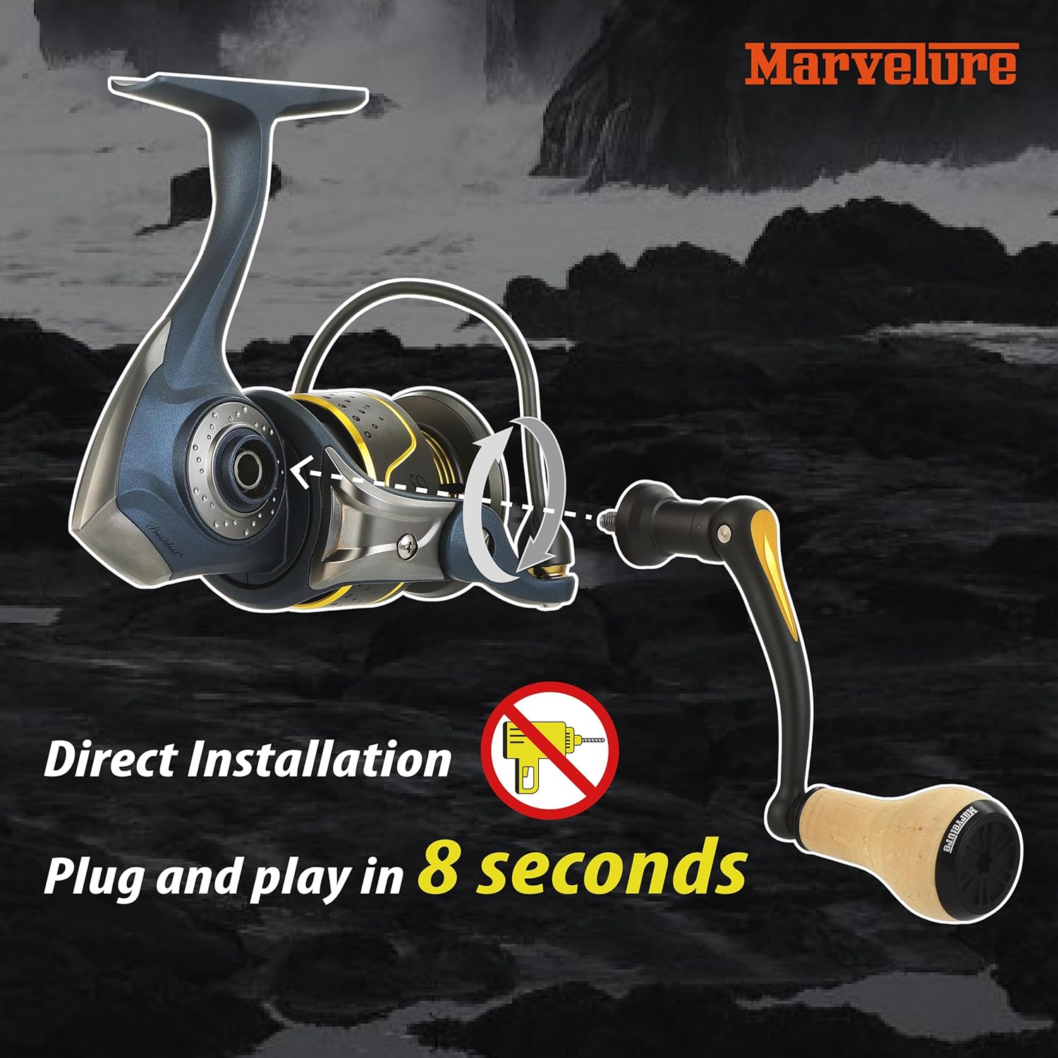 Foldable Power Handle Compatible for Pflueger President, President XT 20-40 Spinning Fishing Reels (Not for President Lock Type)