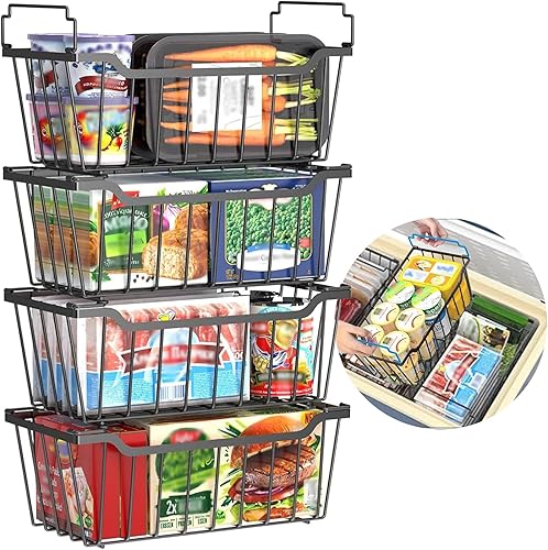Contenedores organizadores para congelador, juego de 4, almacenamiento transparente y apilable