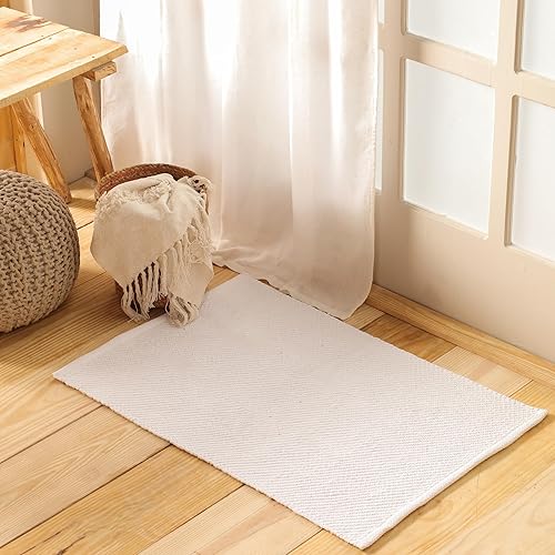HOMEMONDE Alfombra de algodón en espiga de 2 x 3 pies, alfombra abstracta reversible, bohemia y ligera para zonas de alto tráfico, cocina,