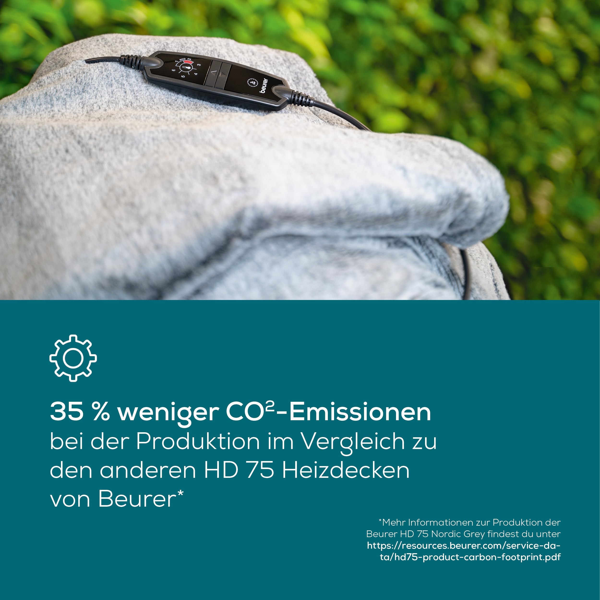 Beurer HD 75 Nordic Grey Heizdecke, Wärmedecke hergestellt aus recyceltem Material, kuschelig weich, 6 Temperaturstufen, maschinenwaschbar, Abschaltautomatik, 180 x 130 cm