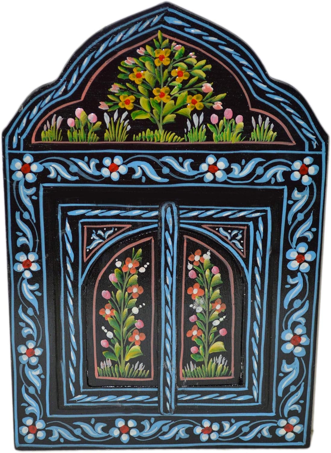 Moroccan Wall Mirror With Doors Hand Painted Arabesque Handmade Decor Small Black