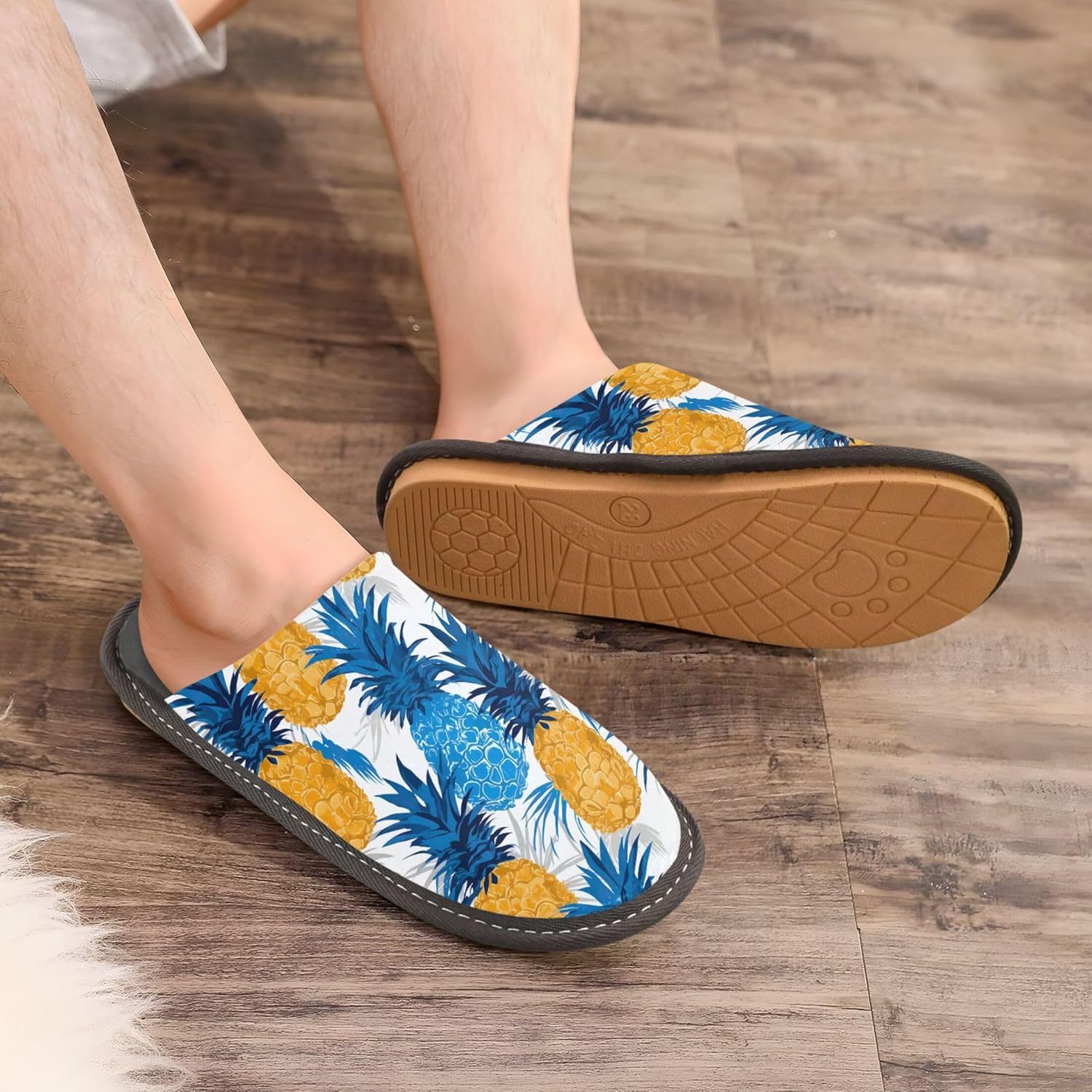 Pineapple House Slippers – Cozy Fuzzy Slippers for Guests, Washable & Disposable, Perfect for Shoeless Home, Spa & Hotel Use A111246