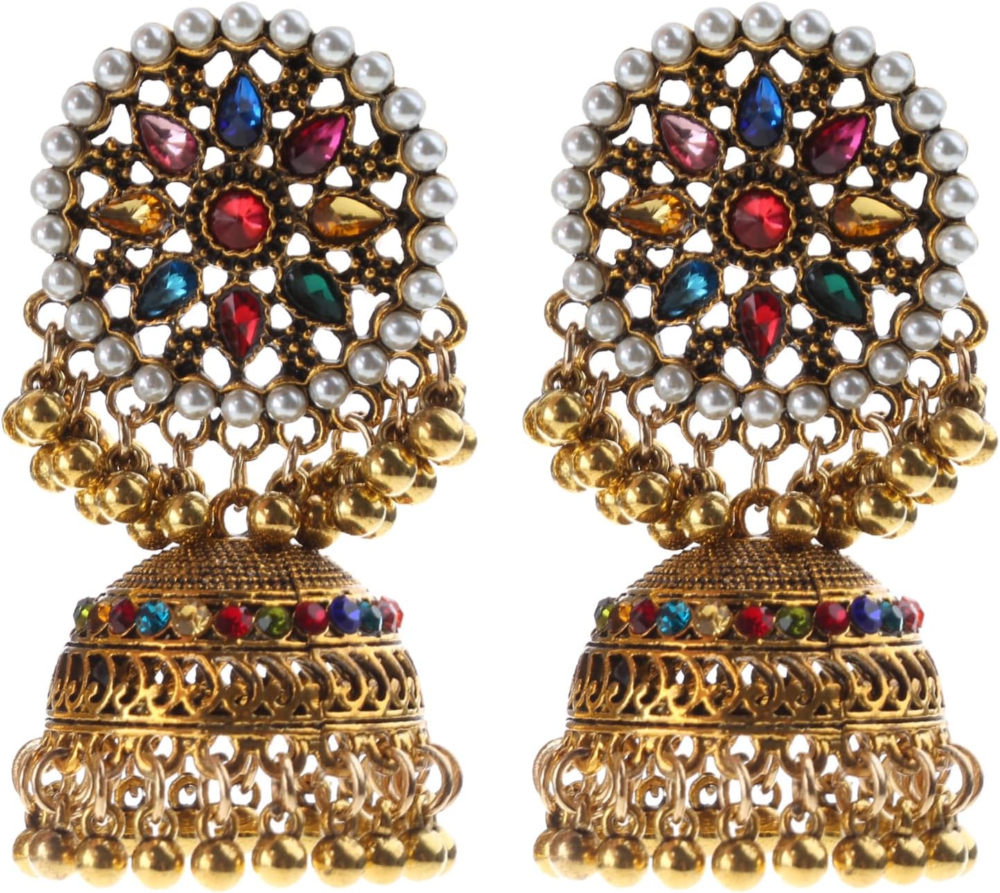 Fashion Earring, Jhumka Bell Shape Fringe Drop Earring Ethnic Sunflower Statement Earring 2.75x1.77"