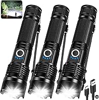 BEFAMALI 3 Pack 990000LM Rechargeable Flashlights High Lumens, Super Bright USB LED Flashlight, Waterproof 5 Modes for Camping Hiking Emergencies