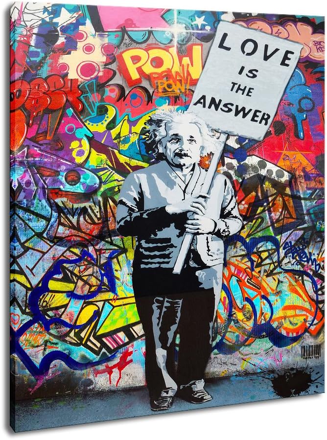 DVQ ART - Framed Art “Love is Answer” Canvas Print Painting Colorful Figure Street Graffiti Wall Art Pics for Living Room Decor Ready to Hang 1 PCS