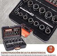 Vista 4 de Juego de 15 piezas de extractor de pernos, juego de zócalos de impacto de 3/8" para quitar pernos y tuercas, para pernos y tuercas dañados