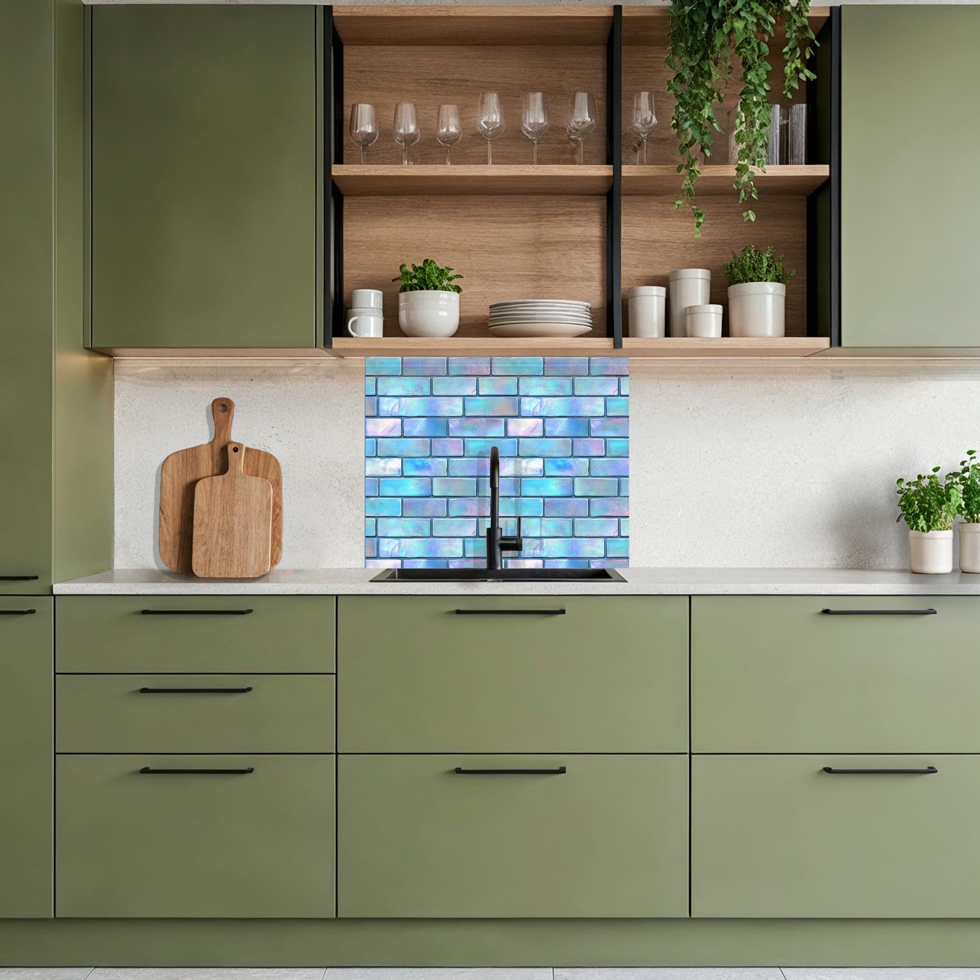 KitchenYeah© Paraschizzi Cucina Adesivo 80x100 cm Pannello Parete Paraspruzzi Rivestimento Blu - Lucido