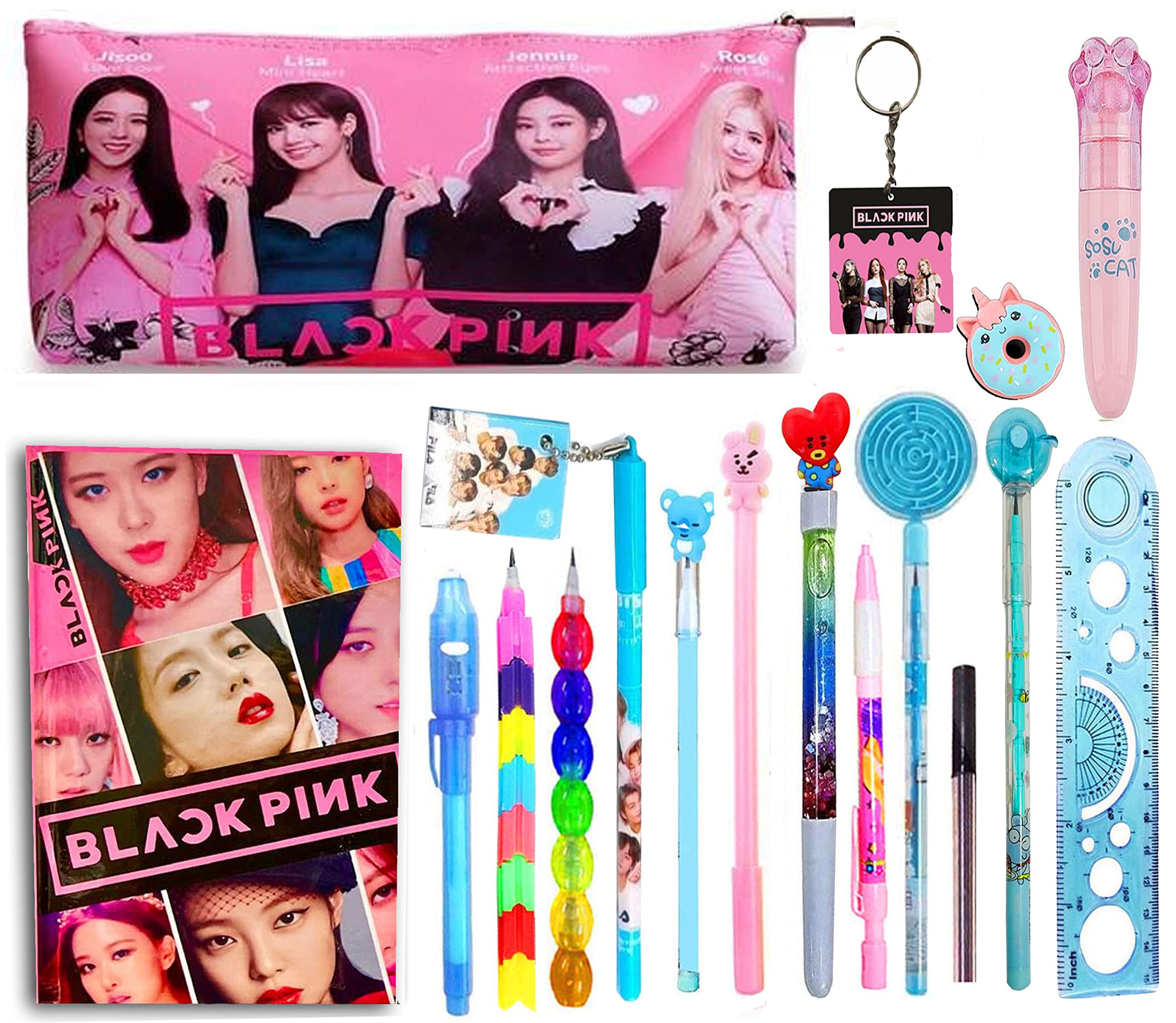 Polyester Black Pink Stationery Set for Girls, Complete School Gift Set for Birthday, Return Gift With Pencil Pouch and All Stationery Items-image-6