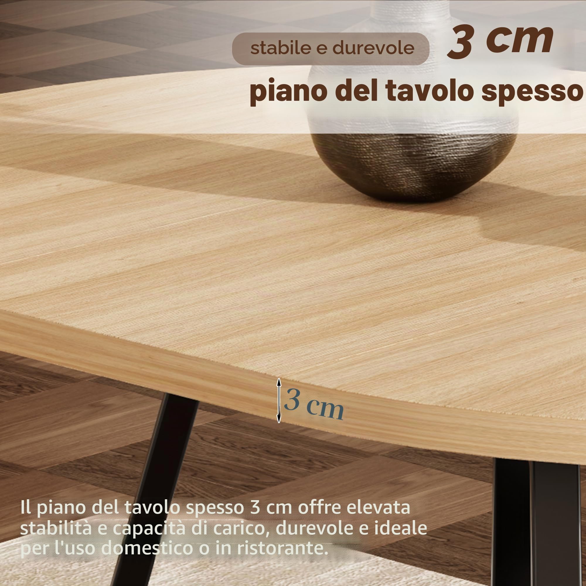STAPERFO Tavolo da pranzo rotondo allungabile 100/140 x 100 cm per 4-6 persone – con piano in MDF spesso 3 cm e gambe in metallo stabile, salvaspazio per sala da pranzo, cucina, soggiorno (effetto
