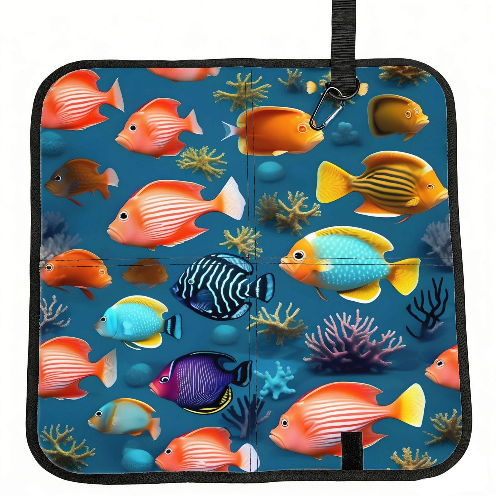 MROWYC Submarine reef fish Printed Foldable Seat Cushion - Portable with Carabiner, for Stadium, Camping, Hiking