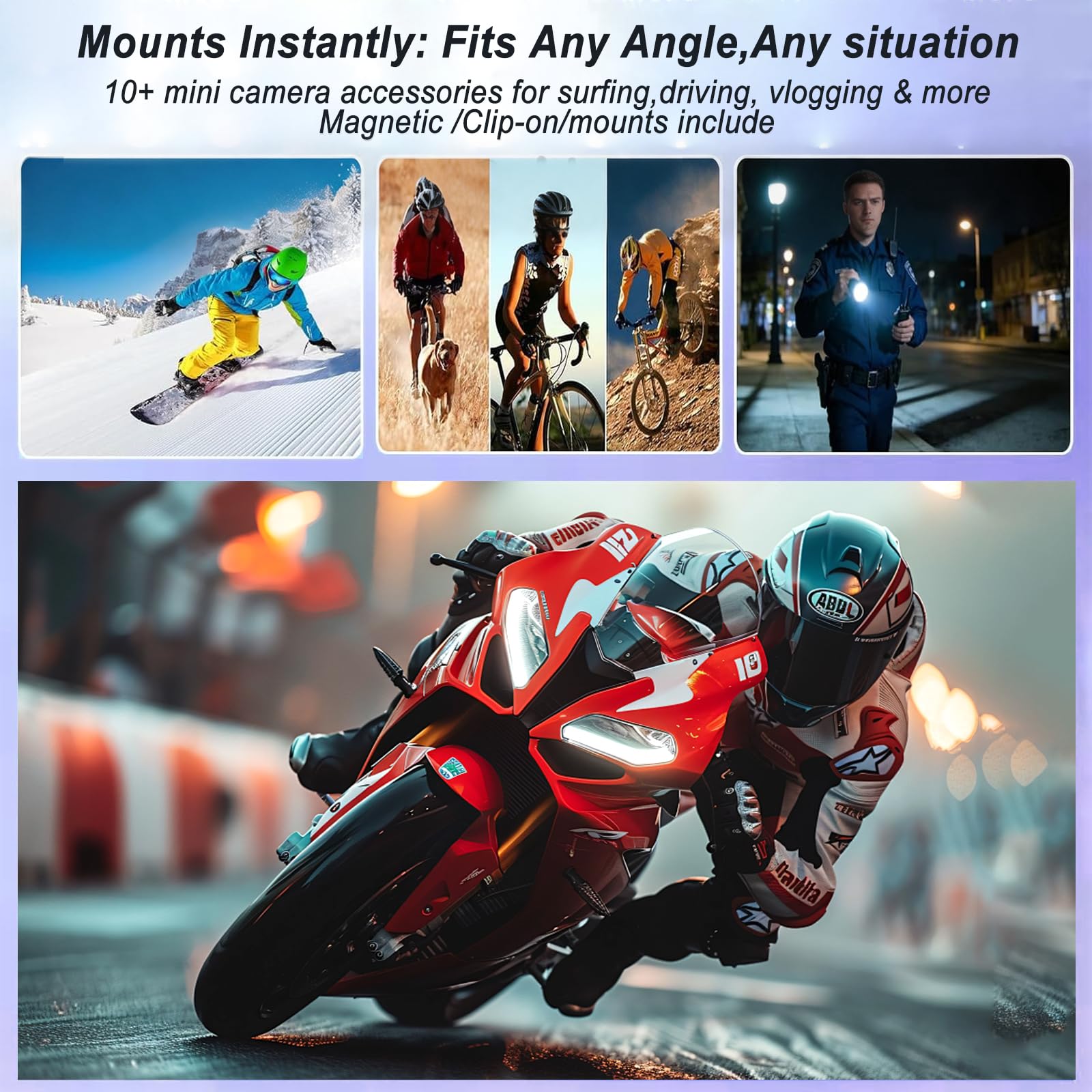 Action Cam, 130° WiFi Action Kamera, HD 1080P Motorradhelmkamera, Magnet Fahrradvideokamera, wasserdichte Sport Actionkamera mit Diversem Zubehör für Reiten und Spaziergänge mit Haustieren