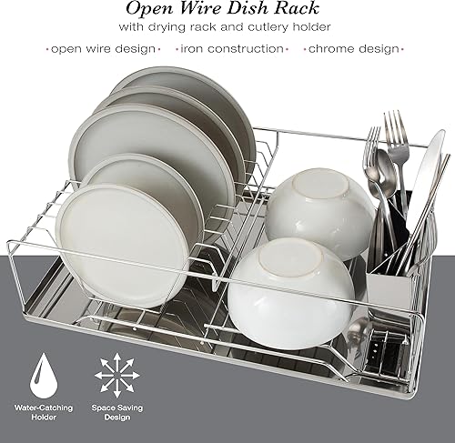 Miniatura 2 de Kitchen Details Escurridor de platos de 3 piezas | Bandeja de drenaje | Soporte para cubiertos | Encimera | Organizador | Capacidad para 13 platos |