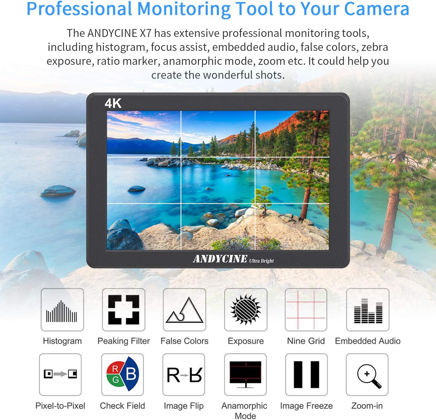 Buу 2 gеt 3 ANDCYINE X7 7Inch Ultra Brightness Camera Video Monitor CNC Aluminum Housing 1920x1200 Camera Filed Monitor Accept 4K HDMI Input/Output Camera Field Monitor for Sony,Canon,Panasonic,Fuji DSLR