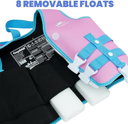 Miniatura 3 de Gogokids Chaleco de natación para niños pequeños, chaqueta flotante para niños con correa ajustable, chaleco de piscina para niños para aprender a