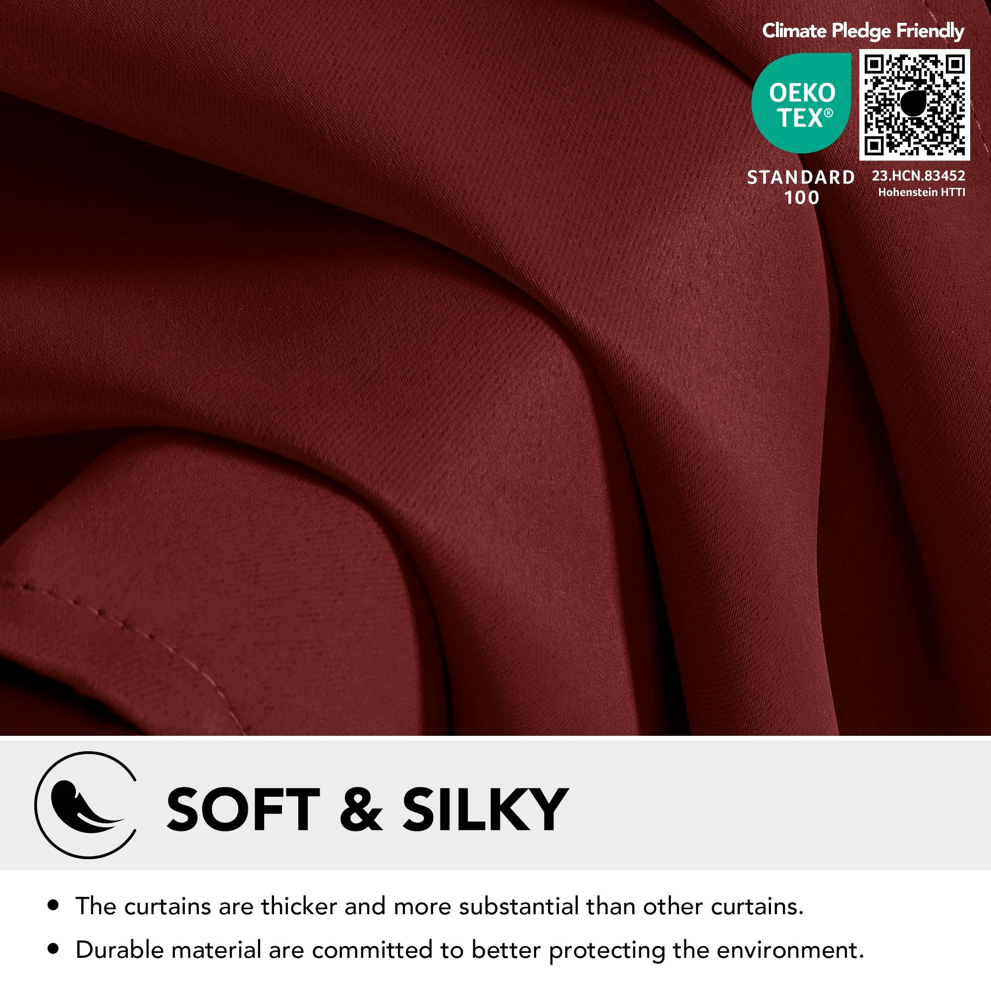Deconovo Tende Natalizie Oscuranti per Interni 2 Pezzi 200 CM Altezza, Termiche Isolanti, Anti-Rumore, con Anelli, Ideali per Camera da Letto e Soggiorno, 140x200 CM, Rosso Scuro