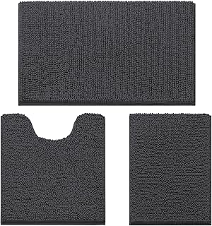 HOMEIDEAS 3 Pieces Bathroom Rugs, Ultra Soft Non Slip Absorbent Chenille...