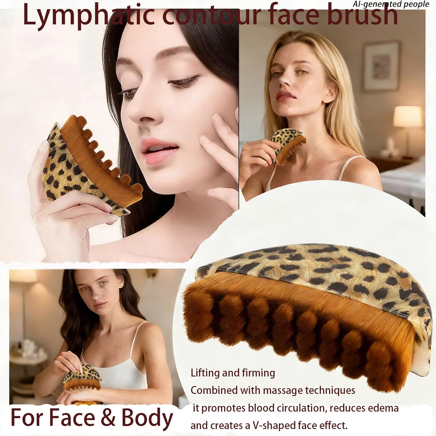 Lymphatic Contour Face Brush：Dry Massager & Drainage Tool (1PC) | For home skincare double chin reducer ergonomic fit fatigue relief soft bristles travel case