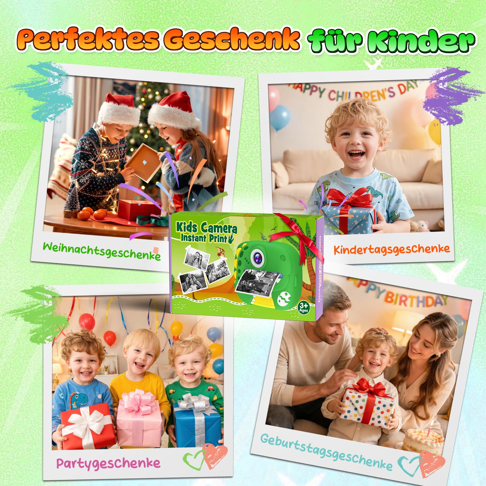Wootoyz Kinderkamera Sofortbildkamera, Digitalkamera für Kinder Dinosaurier Spielzeug ab 3 4 5 6 7 8 Jahren Junge Geschenkideen Kinderkamera Junge 4 5 6 7 8 Jahre Spielzeug ab 3-12 Jahre