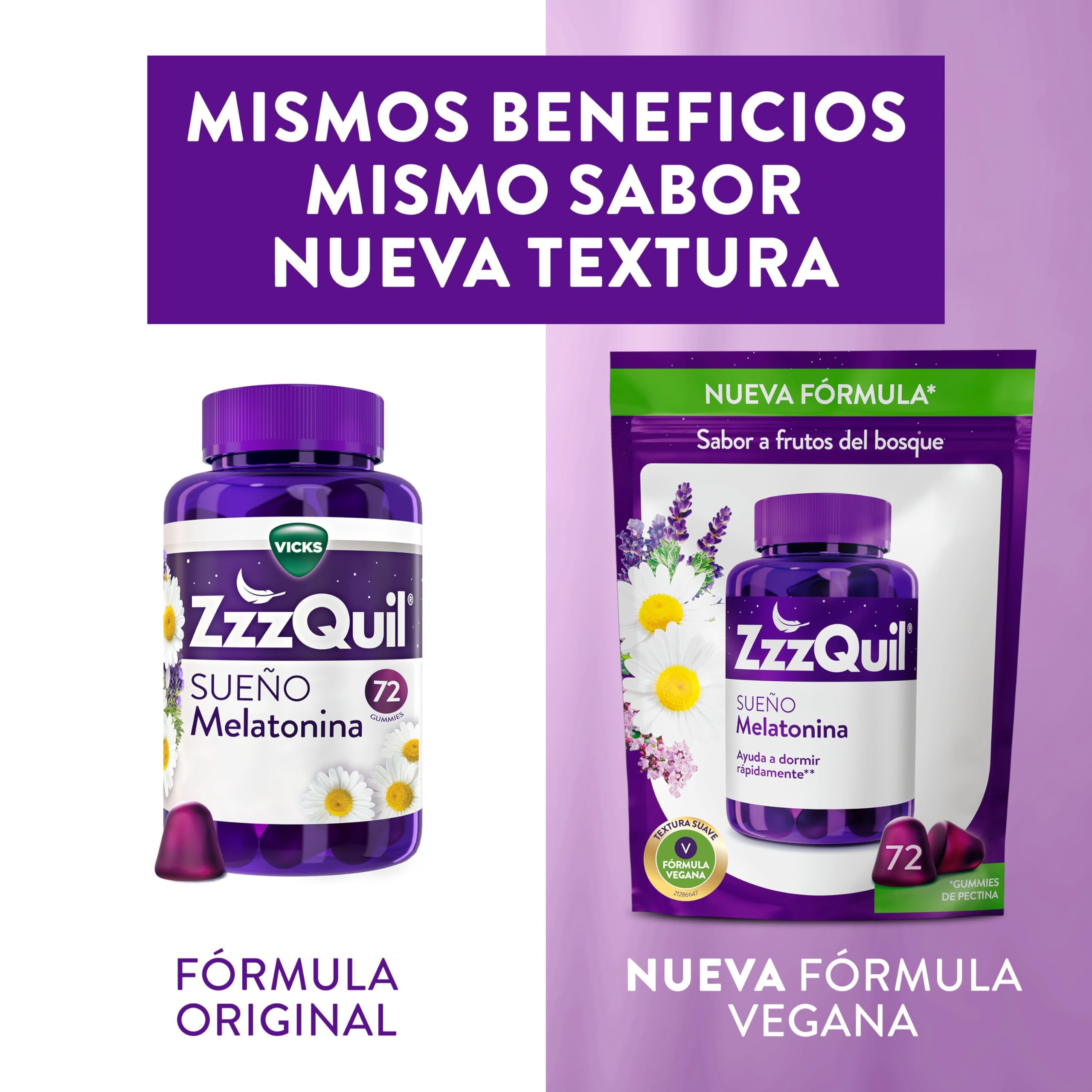 ZzzQuil Melatonina Gummies para Dormir con Valeriana y Camomila, Sabor Frutos del Bosque, 144 Gummies