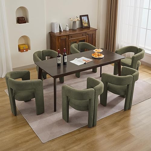 Miniatura 22 de Juego de 4 sillas de comedor modernas de barril, silla de comedor tapizada en lino con patas de madera, sillas decorativas con brazos, cómodas