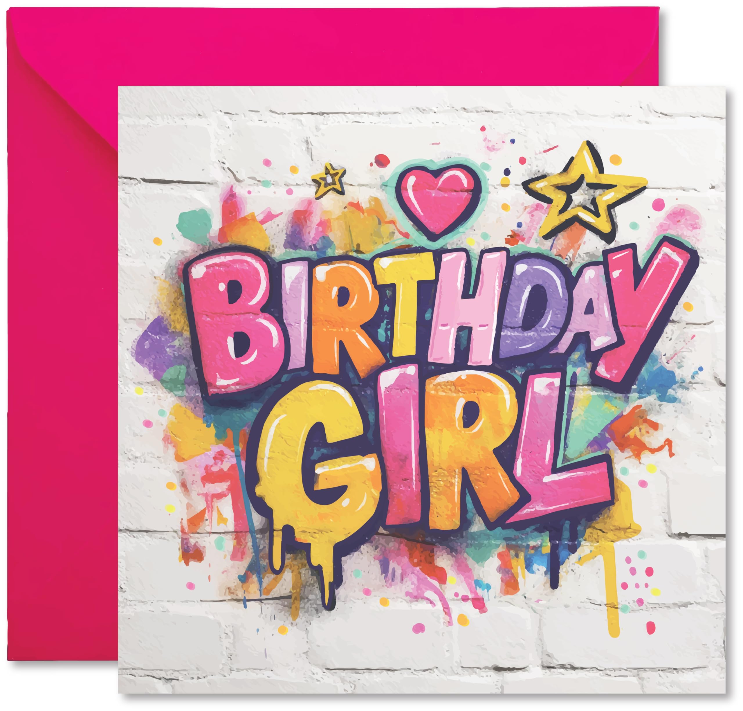 (Pack of 2) Birthday Girl - Graffiti Style Happy Birthday Greetings Card - Full Colour Inside reads: Have an awesome day! - Includes Pink Envelope - Made in the UK